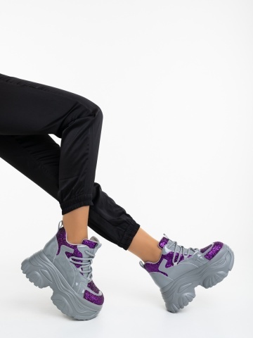 Pantofi sport dama mov din piele ecologica lacuita Vodiara