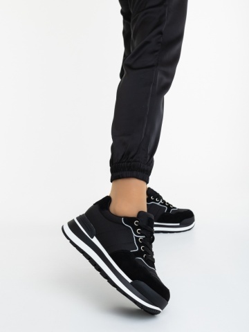 Pantofi sport dama negri cu alb din piele naturala si material textil Visolia