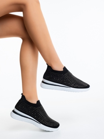 Pantofi sport dama negri din material textil cu insertii argintii Vorana
