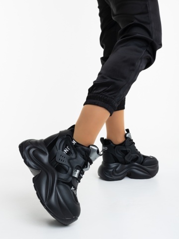 Pantofi sport dama negri din piele ecologica Sahera