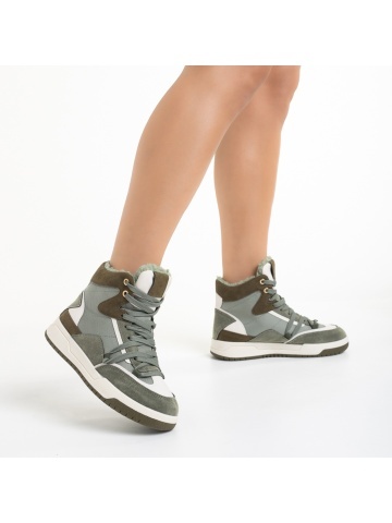 Pantofi sport dama verzi din piele ecologica si material textil Reveca