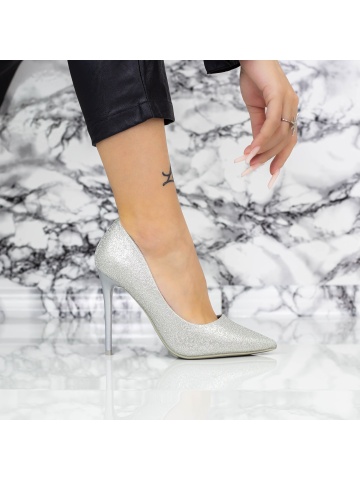 Pantofi stiletto argintii Dorena - Img 2