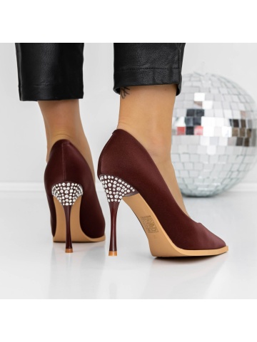 Pantofi stiletto visinii din material textil Vidoya - Img 5