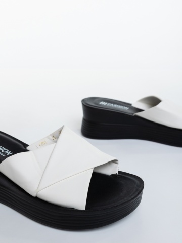 Papuci dama cu platforma albi din piele ecologica Jara - Img 5