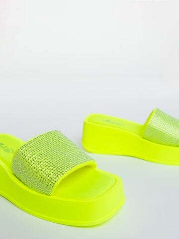 Papuci dama cu platforma galbeni fluorescent din material sintetic Soren - Img 5