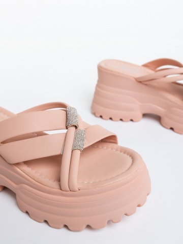 Papuci dama cu platforma roz din piele ecologica Alazne - Img 5