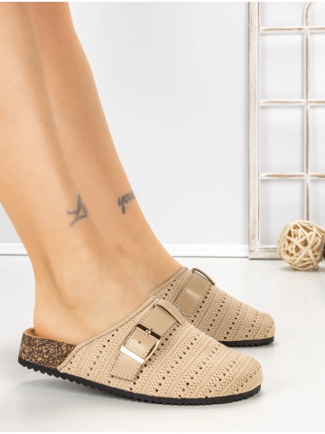 Papuci dama cu talpa joasa kaki din material textil si piele ecologica Liorah - Img 3