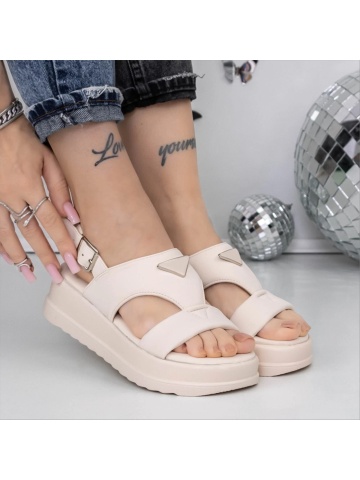 Sandale dama bej din material textil Misura