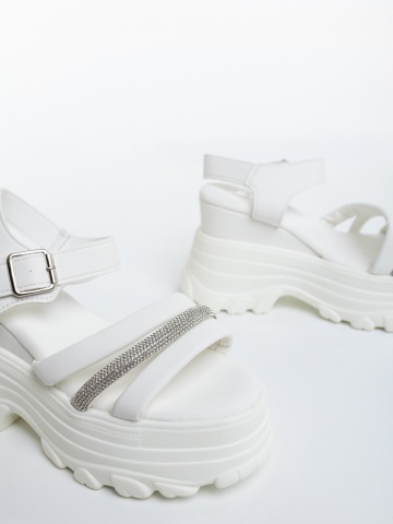 Sandale dama cu platforma albe din piele ecologica Cavera - Img 5