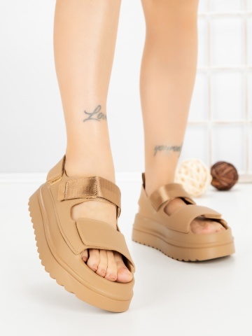 Sandale dama cu platforma kaki din piele ecologica si material textil Aurisia