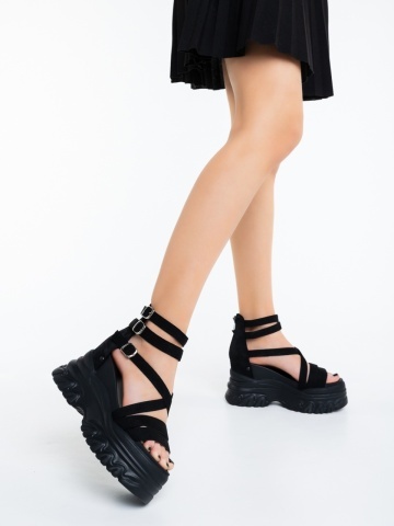 Sandale dama cu platforma negre din material textil Hanalia