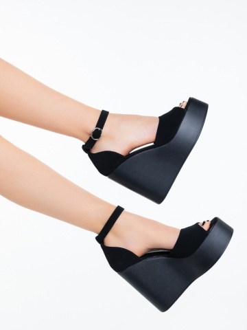 Sandale dama cu platforma negre din material textil Haruha - Img 3