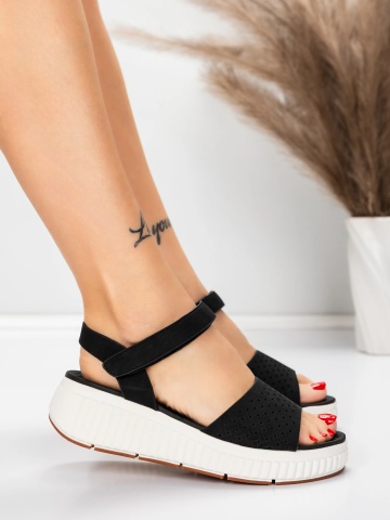 Sandale dama cu platforma negre din piele ecologica Braesha - Img 3