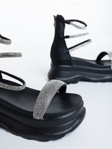 Sandale dama cu platforma negre din piele ecologica Hakuna - Img 5