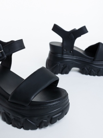 Sandale dama cu platforma negre din piele ecologica Nahara - Img 5