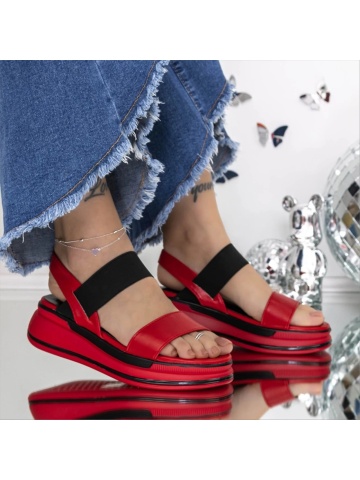 Sandale dama cu platforma rosii din piele ecologica Sangrina