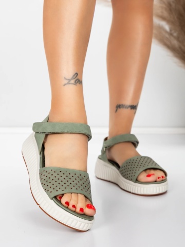 Sandale dama cu platforma verzi din piele ecologica Braesha