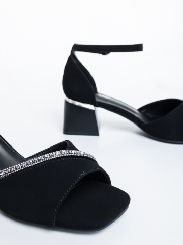 Sandale dama cu toc negre cu alb din material textil Simena - Img 5