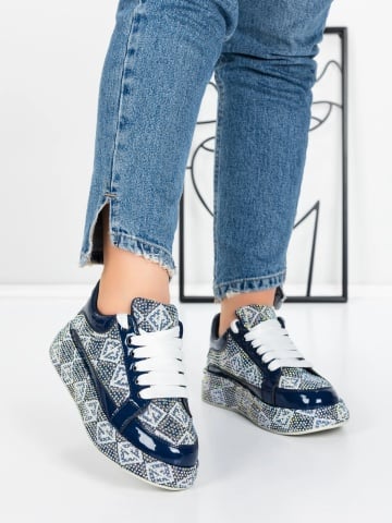 Sneakers dama albastri din piele ecologica Disina