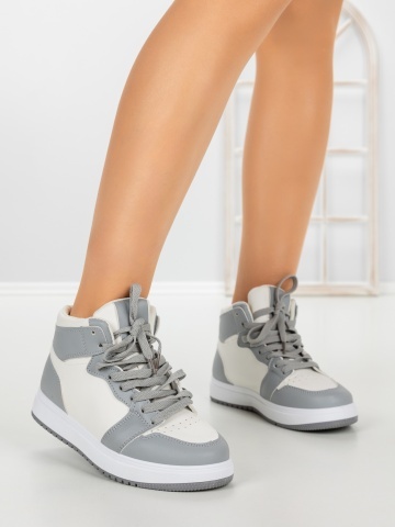 Sneakers dama albi cu gri din piele ecologica Ansira