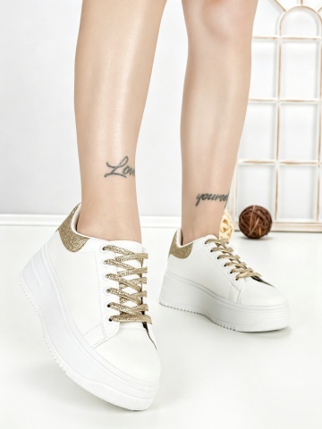 Sneakers dama aurii din piele ecologica Sarina
