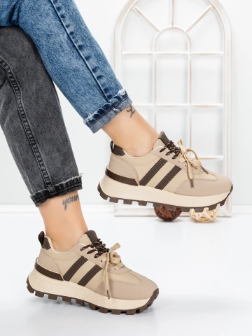 Sneakers dama bej din material textil si piele ecologica Bilira - Img 4