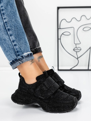 Sneakers dama negri din material textil Eqazora - Img 3