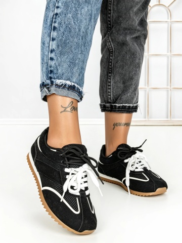Sneakers dama negri din material textil si piele ecologica Augina