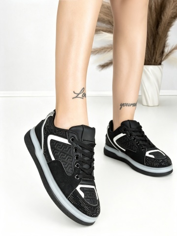Sneakers dama negri din piele ecologica Tanzivia