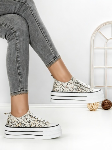 Tenisi dama model leopard cu negru din material textil Edamrae - Img 4