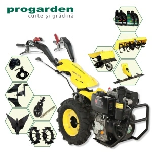 ProGARDEN Pachet Campo U12E Motocultor 12CP + BC120M Bara cosire + 3xPlug + FT90 Freza tractata + 2xRoti metalice RM47 + 4L Ulei