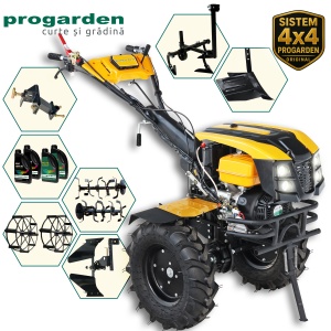 ProGARDEN Pachet Campo 1873 Alpine V2 Motocultor 18CP + Plug bilonat + Plug reversibil + Prasitoare + Adaptor + 2 roti metalice 540x170 + 4L Ulei