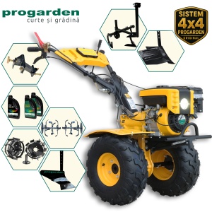 ProGARDEN Pachet Campo 873 Alpine motocultor 7CP + Prasitoare PRS20-45 + Plug simplu + Plug bilonat/rarita + Adaptor + 2 Roti metalice 350x6 + 3L Ulei