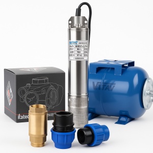 Pachet complet hidrofor – pompă 1,5 kW pentru 120m adâncime, 3 m³/h, presostat electronic și bazin de 24L