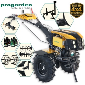 ProGARDEN Pachet Campo 1273 Alpine V2, Motocultor 12CP + PRS20-45 Prasitoare+Plug bilonat/rarita +PR2B-31 Plug reversibil+Adaptor + 2 Roti metalice 540x170 + 4 L Ulei