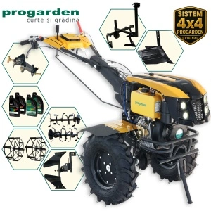 ProGARDEN Pachet Campo 1273 Alpine V2, Motocultor 12CP + PRS20-45 Prasitoare+Plug bilonat/rarita +PR2B-31 Plug reversibil+Adaptor + 2 Roti metalice 540x170 + 4 L Ulei