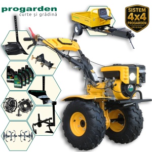ProGARDEN Pachet Campo 873 Alpine motocultor 7CP + Prasitoare PRS20-45 + Remorca RM500T + Plug simplu + Plug bilonat/rarita + Adaptor reglabil + 2 Roti metalice 350x6 + 5L Ulei