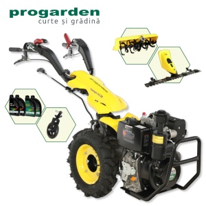 ProGARDEN Pachet Campo U12E Motocultor 12CP + BC120M Bara cosire 120cm + Roata sustinere + FT90 Freza tractata 90cm + 4L Ulei