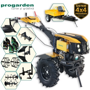 ProGARDEN Pachet Campo 1273 Alpine V2, Motocultor 12CP + PRS20-45 Prasitoare + Remorca RM500T+ Plug bilonat/rarita + Plug reversibil + Adaptor + 2 Roti metalice 540x170 + 6 L ulei