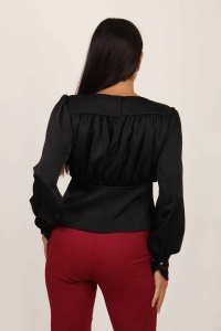 Elegantna crna bluza sa naglašenim strukom - Img 3