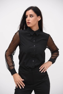 Elegantna crna košulja sa til rukavima - Img 3