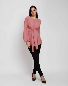 Roze bluza sa vezivanjem – elegantni model - Img 2