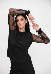 Elegantna crna bluza sa til rukavima - Img 2