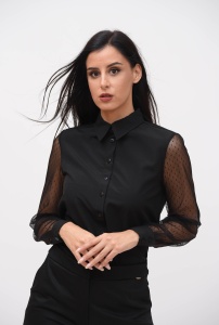 Elegantna crna košulja sa til rukavima - Img 2