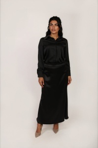 Crna satenska maxi suknja - Img 2