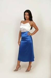 Elegantna plava satenska midi suknja - Img 2