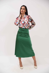 Elegantna ženska zelena satenska midi suknja - Img 2