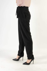 Elegantne crne pantalone visokog struka sa pojasom - Img 3