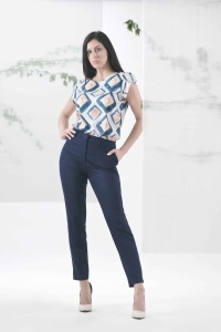 Teget elegantne pantalone visokog struka