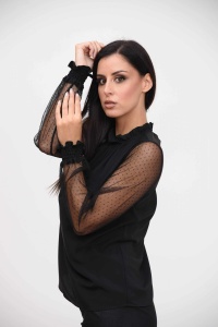 Elegantna crna bluza sa til rukavima - Img 3